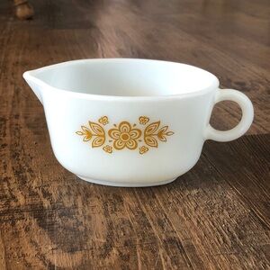 Pyrex Vintage White Creamer with Gold Floral Design